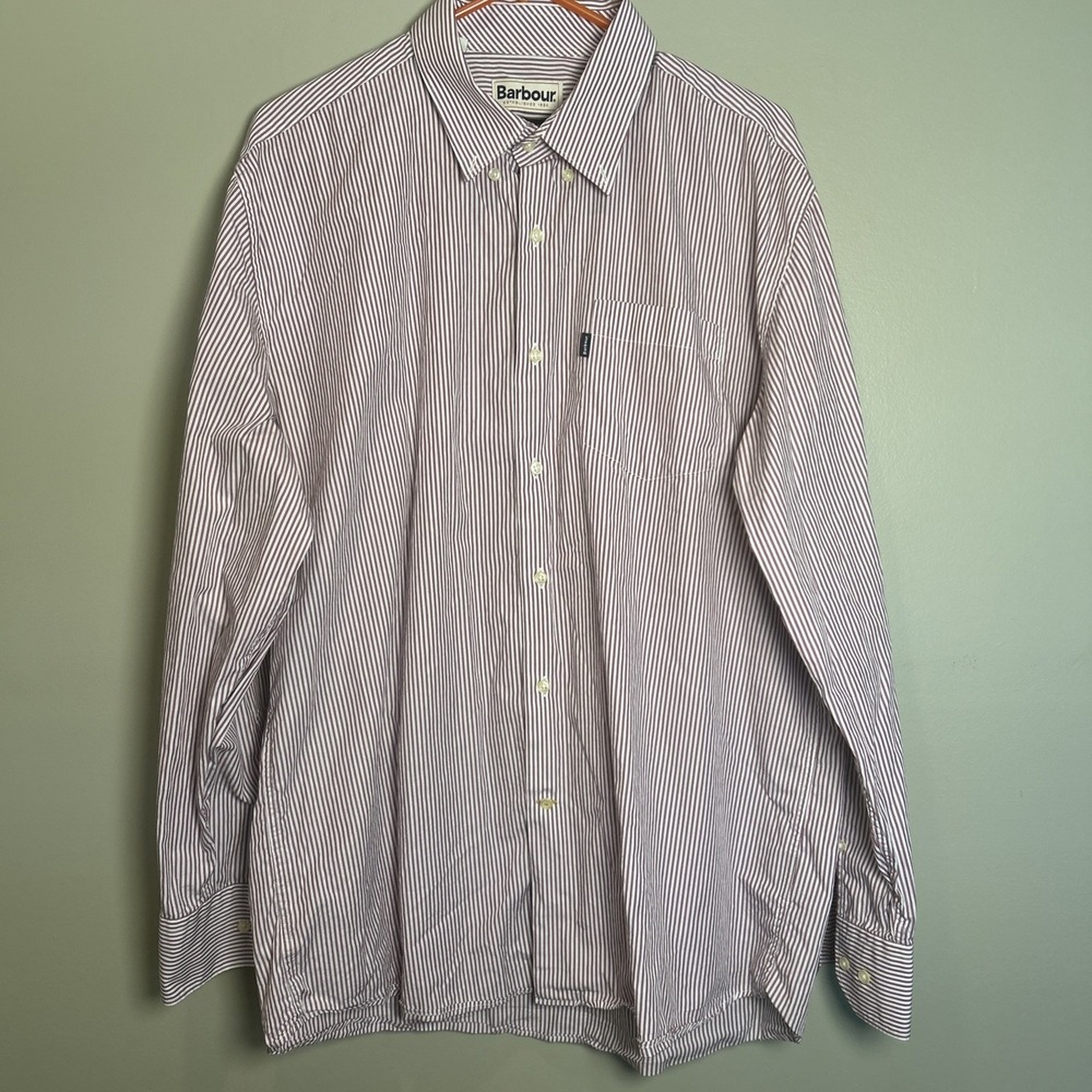 Barbour Shirt Mens XL Purple striped Regular Fit Button Down Casual